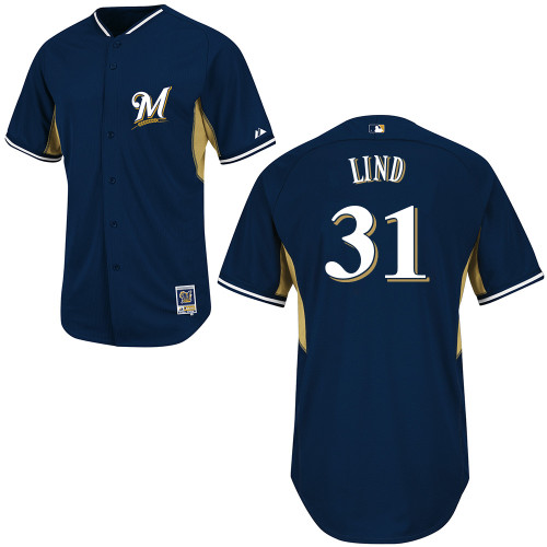 Adam Lind #31 Youth Baseball Jersey-Milwaukee Brewers Authentic 2014 Navy Cool Base BP MLB Jersey